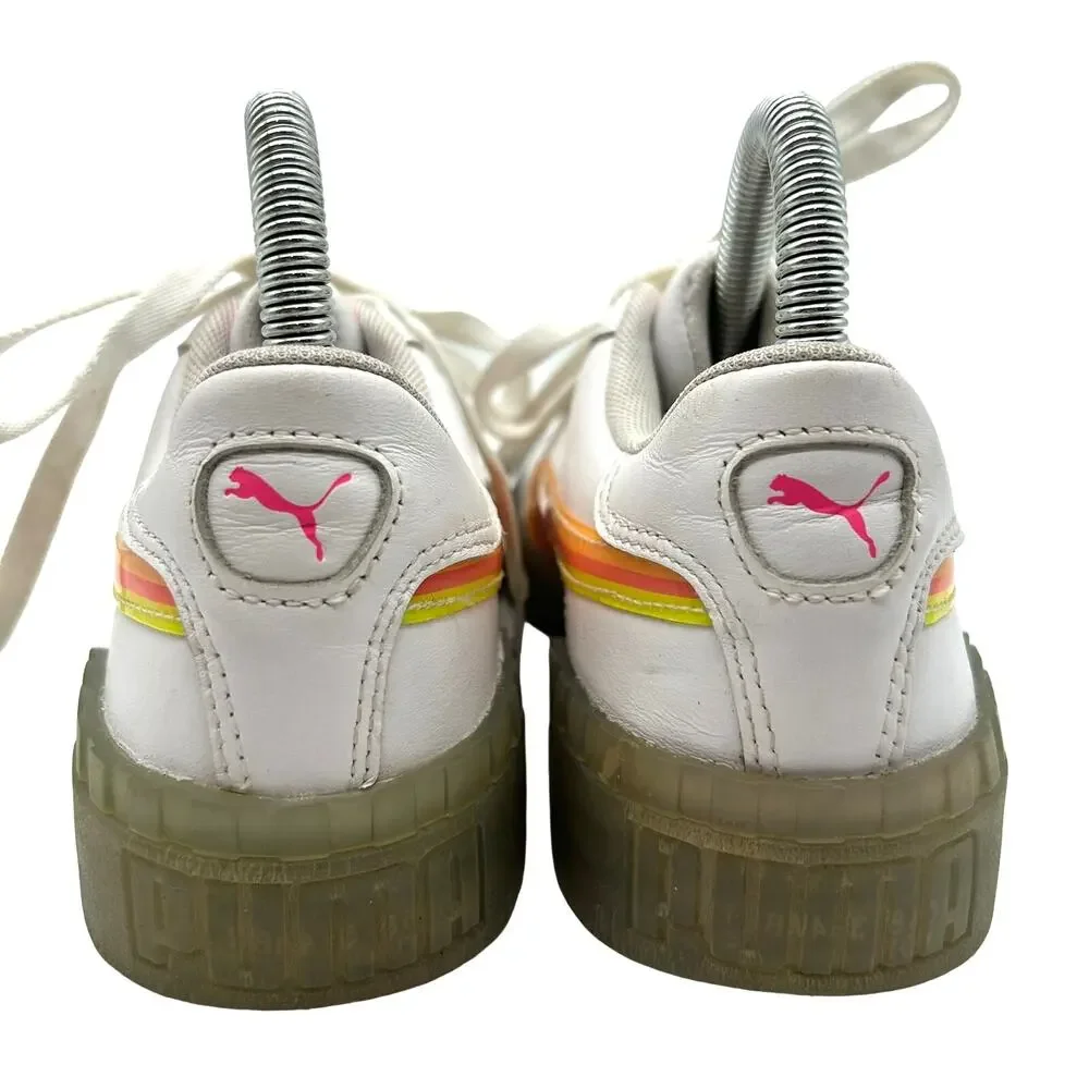 Puma Cali White Leather Neon Iced Sneaker SIZE 6.5 Rainbow Clear Sole Retro Y2K